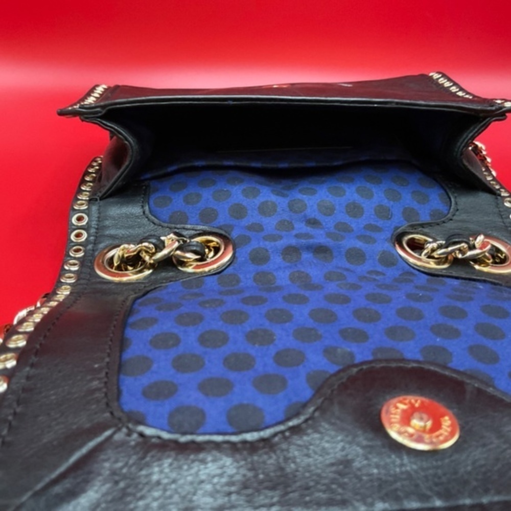 REBECCA MINKOFF Sweetie Studded Bow Black/ Gold Leather Shoulder Bag - Picture 7 of 12